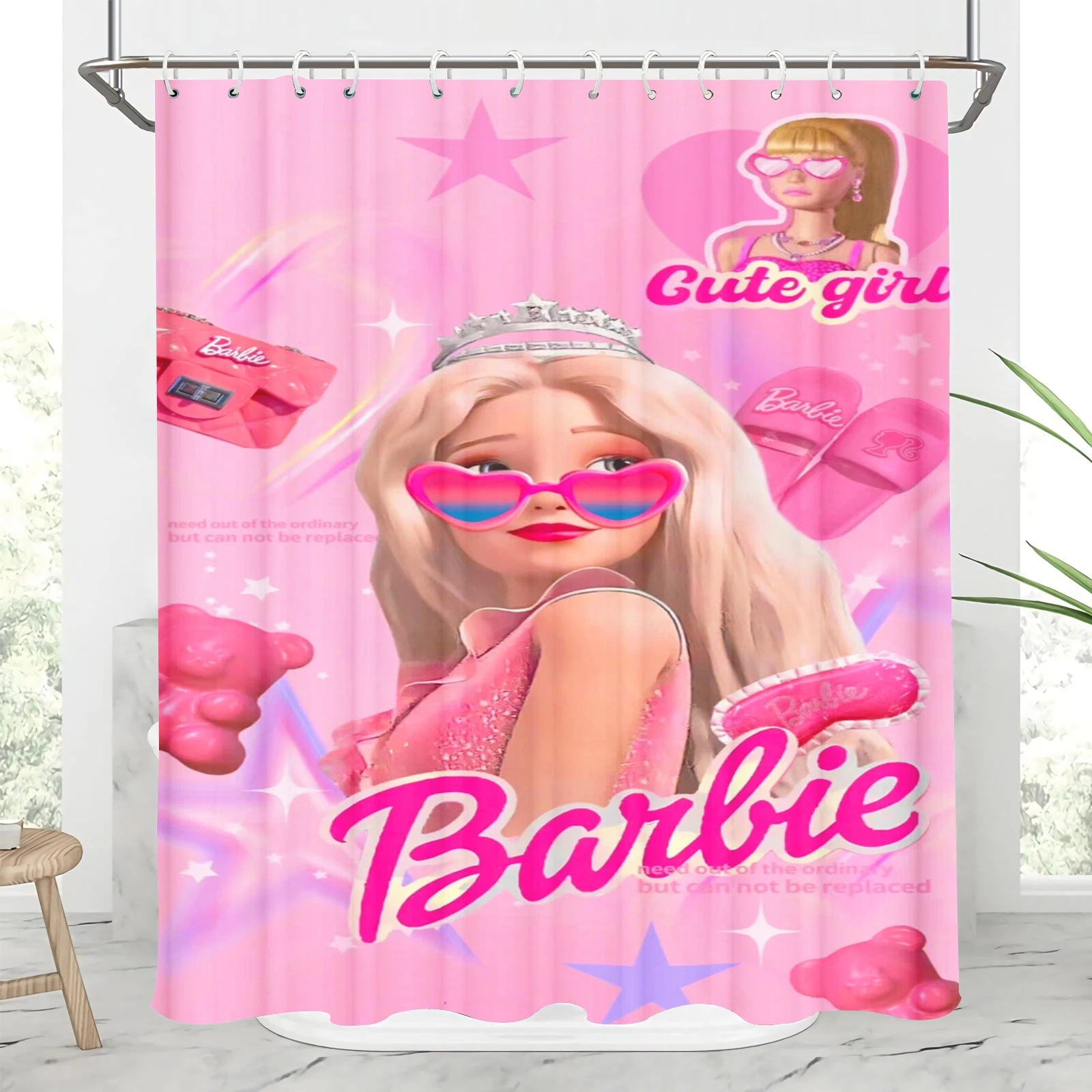 Barbie Disney Shower Cover Up, Cute Curtain, Full Girls, Pink, Luxury Cartoon, Princess Fantasy Accessories, Bathroom, 1 Pc