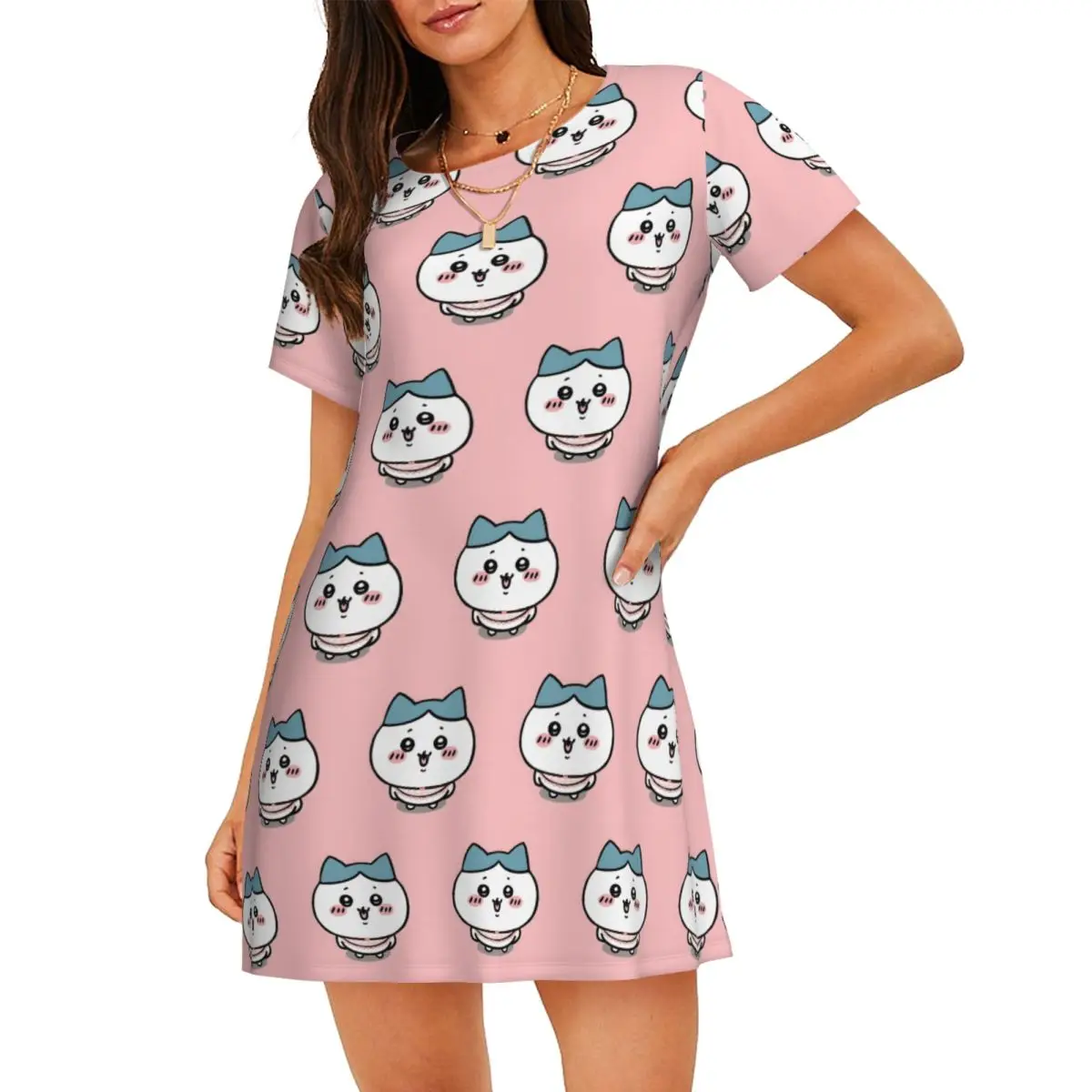 

Custom Chiikawa Short Sleeves Women Nightdress For Sleeping Womens Nightgown Cute Animal Dress Sleep Dress