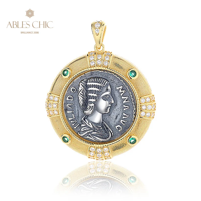 empress-julia-domna-greek-silver-coins-replica-charm-18k-gold-two-tone-solid-925-silver-roman-coin-pendant-only-n1005