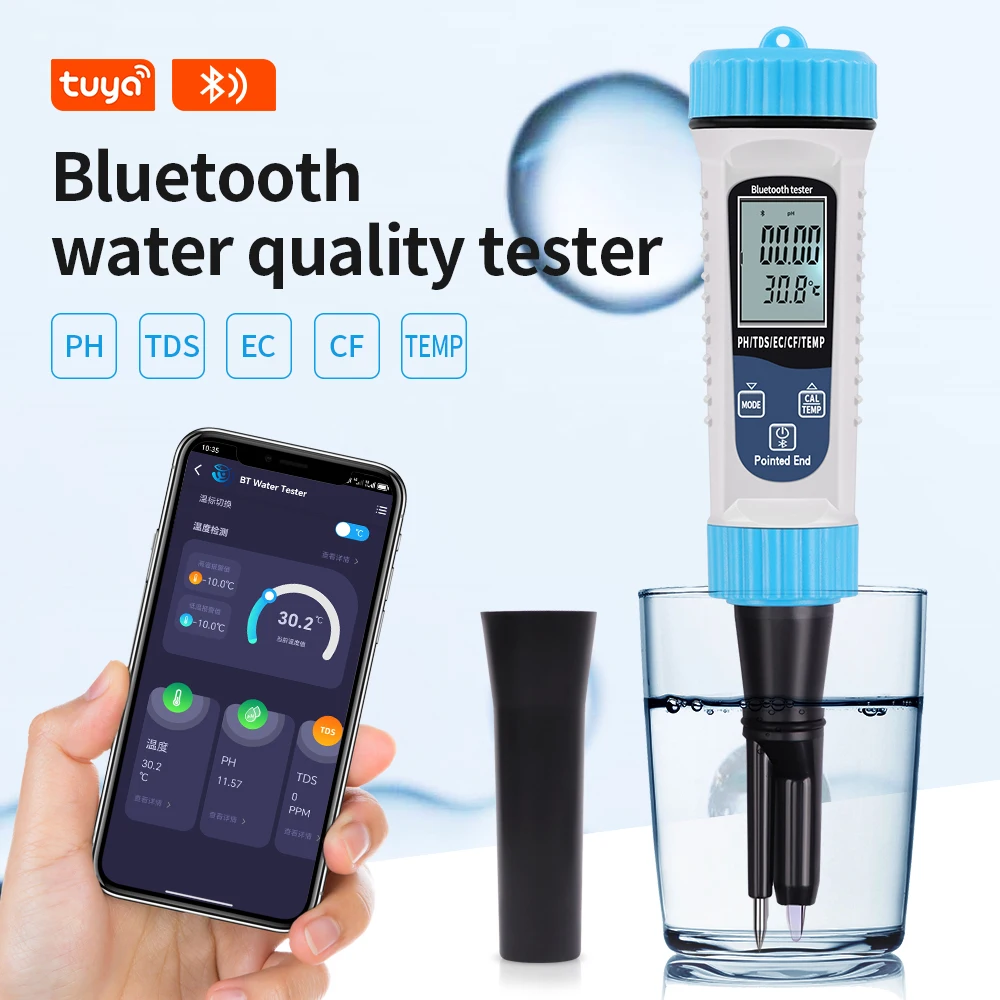 

5 in 1 Water Quality Tester Bluetooth Online PH Meter Digital TDS EC CF Temperature PH Meter Detector for Aquariums Hydroponics