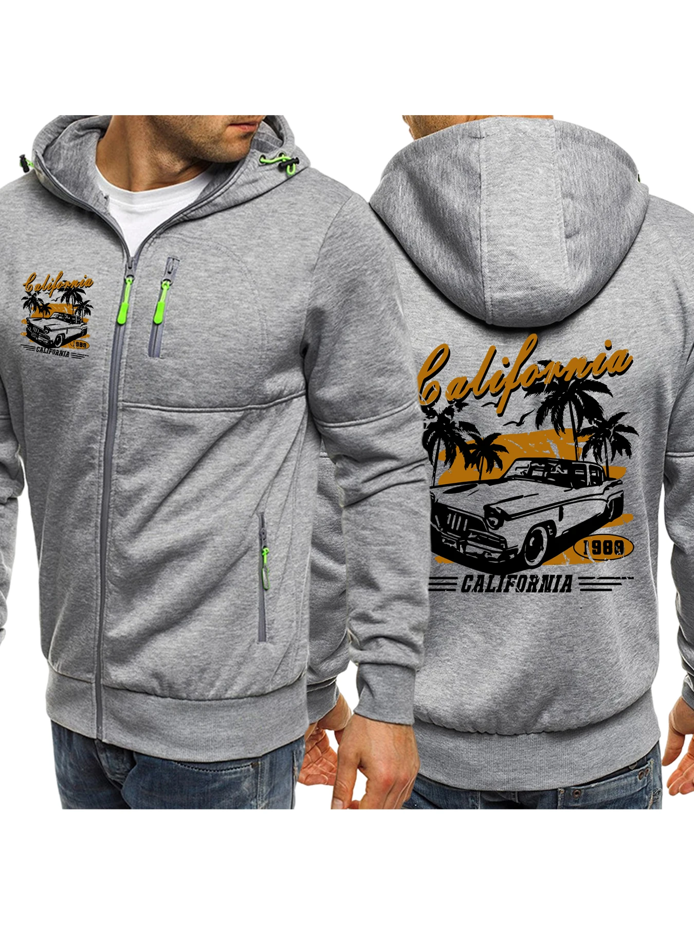 

Калифорния, спортивный автомобиль, одежда на молнии с принтом ладони, мужская модная флисовая осенняя свободная толстовка с капюшоном, повседневное пальто большого размера для мужчин