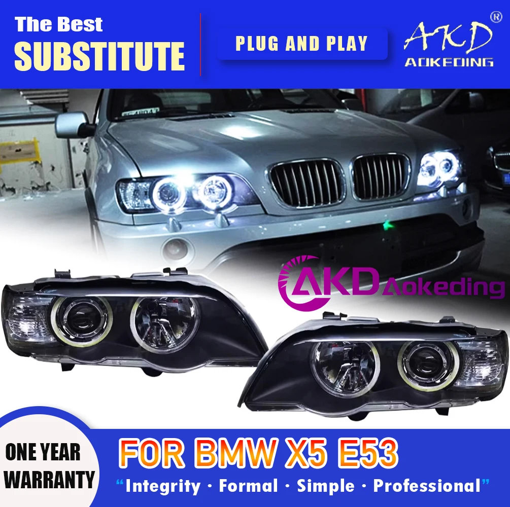 

Фара AKD для BMW X5 E53 Светодиодная фара 1998-2002 Фара E53 DRL Указатель поворота Дальнего света Объектив проектора «ангельский глаз»