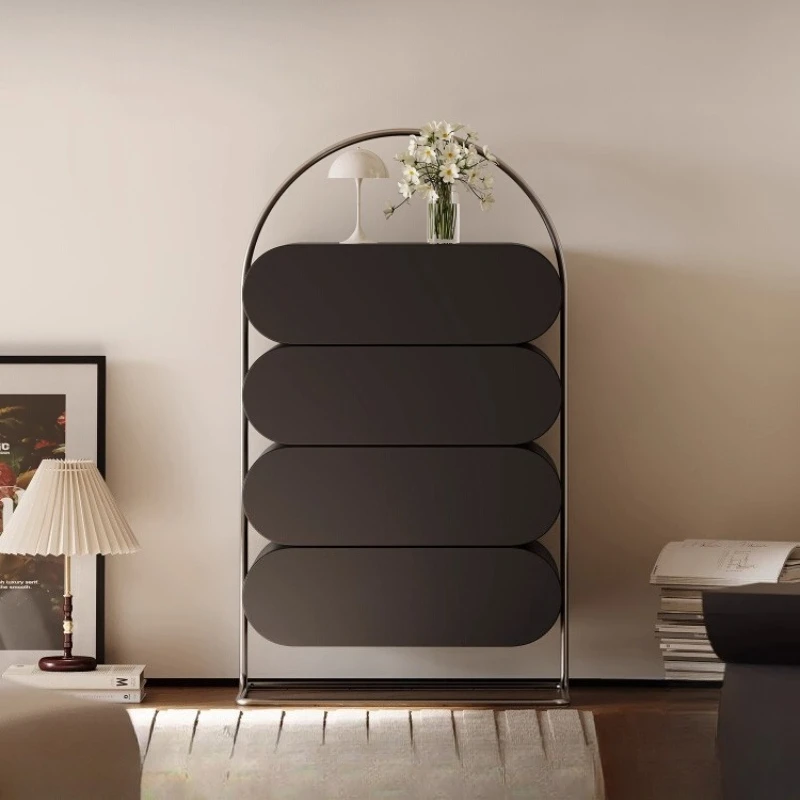French retro bedroom wall locker high-end black four-chest cabinet storage cabinet