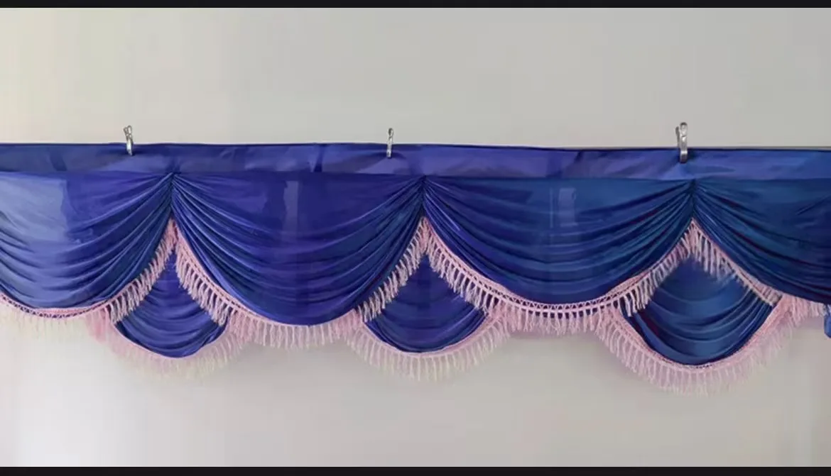 Luxury Tassel Double Layer Ice Silk Swag Drape Valance For Backdrop Curtain Wedding Stage Background Event Birthday Party Decor