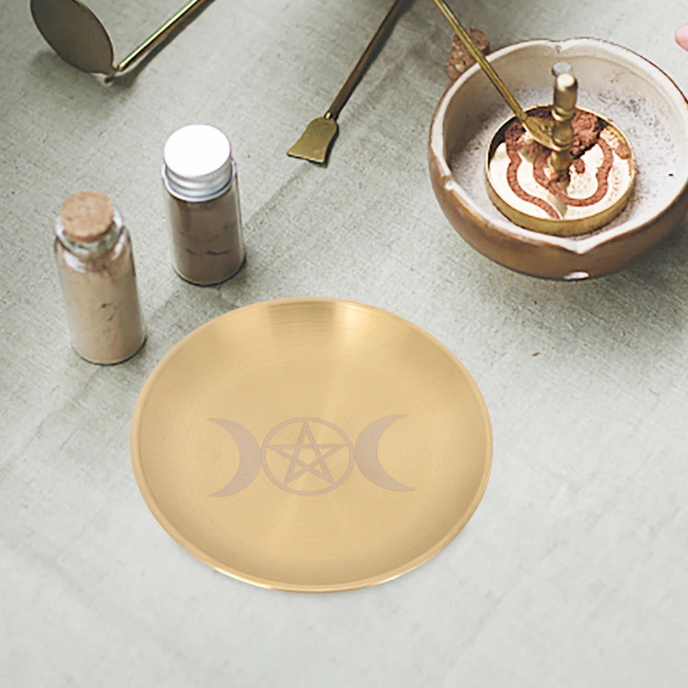 

2pcs Three-Phase Moon Gold Plate Sacrificial Articles Decorative Tray Household Candlestick Storage Brass Trays Altar Candles