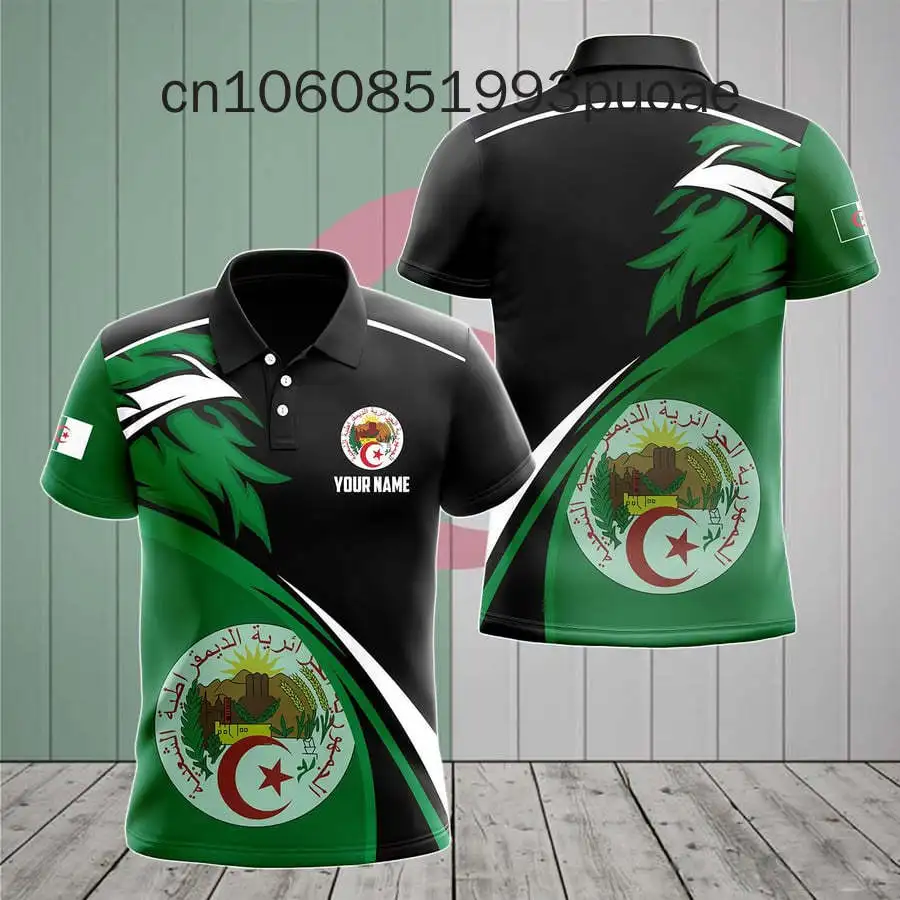 Algeria Flag & Coat of Arms Custom Name Polo Shirts Summer Casual Streetwear Men's Fashion Loose Jersey Plus Size Sportswear