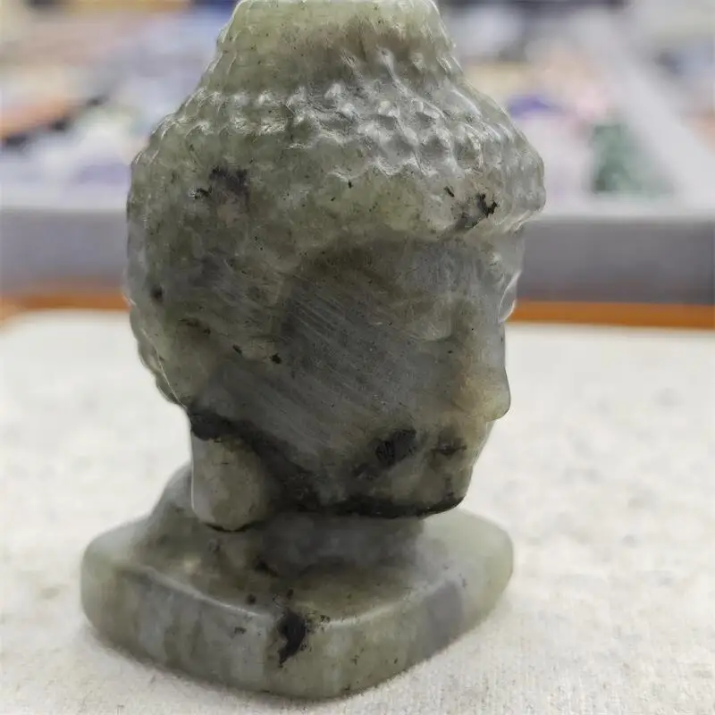 6 سنتيمتر اللابرادوريت الطبيعي بوذا رئيس نحت شفاء فنغشوي الأحجار الريكي هدايا ديكور المنزل هدية عيد 1 قطعة #6