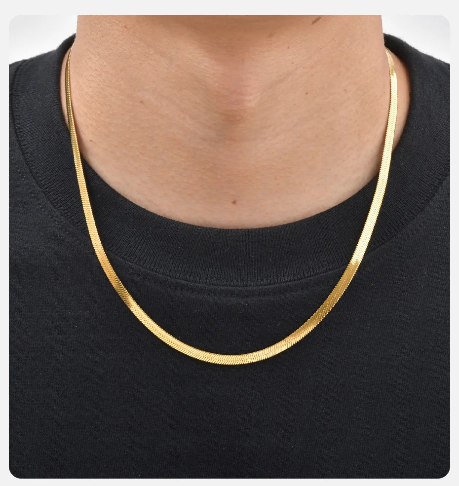 Vnox Fischgrätenkette, Edelstahl Flachklingen-Schlangenkette, Gold- und Silberplattierte Halskette für Männer und Frauen, 3-5mm Breite 40-65cm – Detail 2
