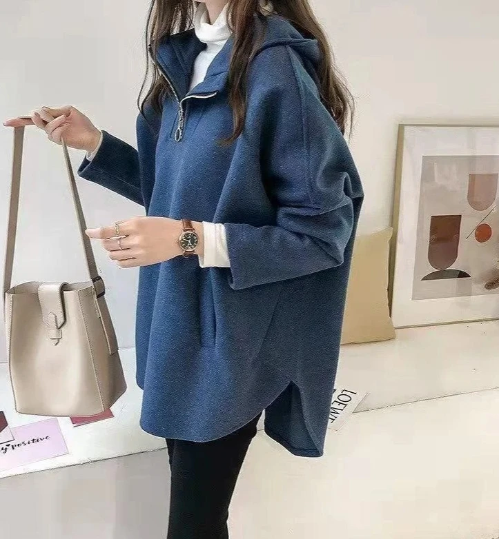 Engrossado velo com capuz zíper moletom feminino manga longa moda outerwear outono inverno nova chegada