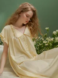 New Fashion Summer Cotton Sweet Women's Nightgowns Soft Loose Sleepwear Elegant Vintage Princess Night Dress