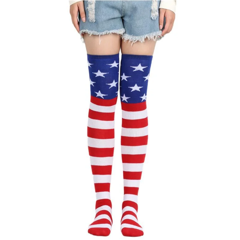 Nieuwe Kousen Knie Hoge Sokken Amerikan Star Spangled Flag Sokken Dij Hoge Sokken Kous