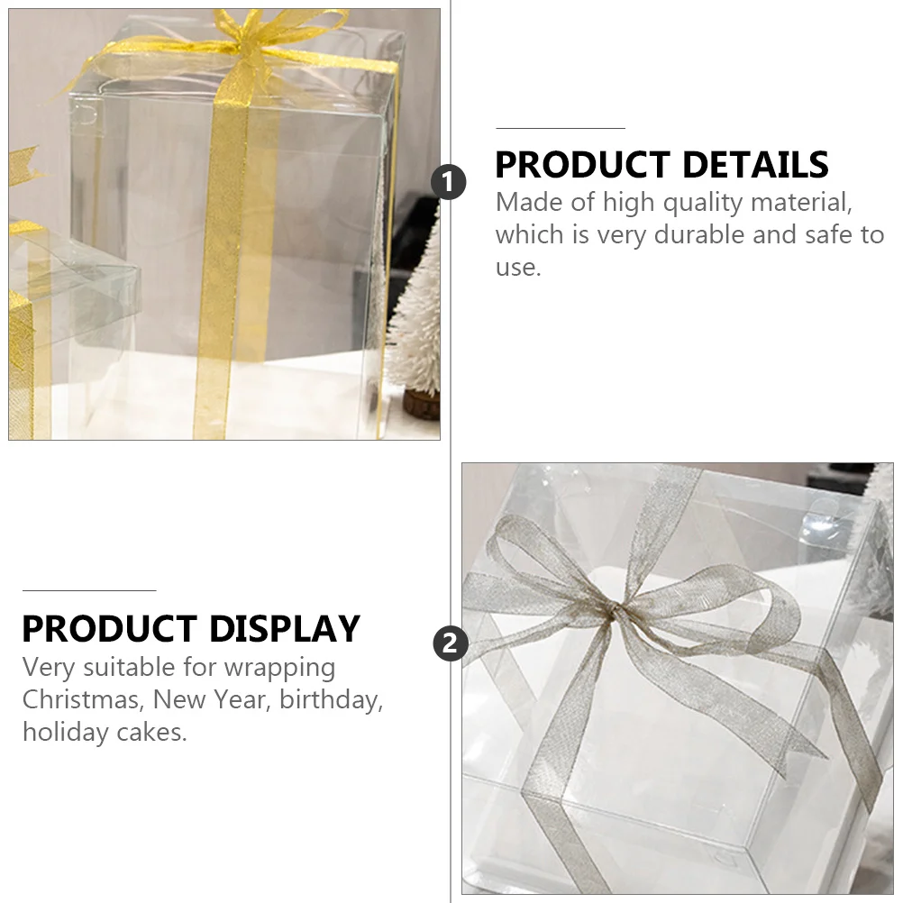 

5Pcs Birthday Cake Box Transparent Sturdy Food Grade Card Pet Ribbon Carrier for Travel Picnic Kitchen Storage Organizer