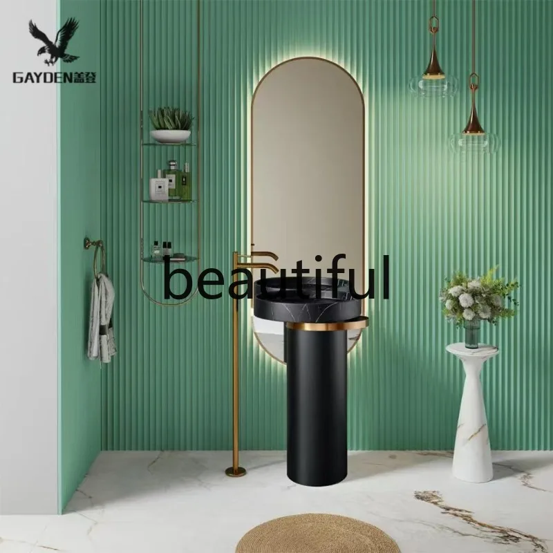 

Modern minimalist black and white root hand washing basin hotel bathroom table basin column basin
