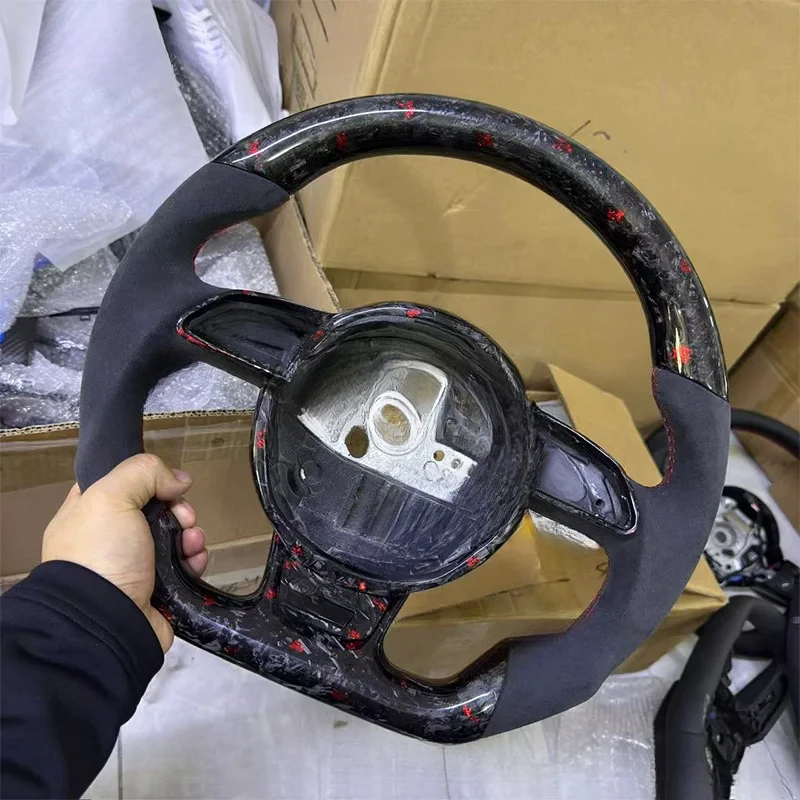 

For Audi A3 8Y 2012-2015 A4 B8 A6 RS3 RS4 Private custom red foil forged carbon fiber steering wheel with furry grip