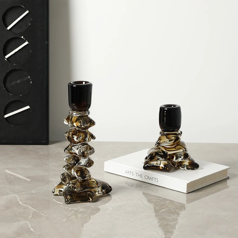 Modern light luxury abstract art stacked candlestick glass ornament villa hotel decorative cabinet high sense