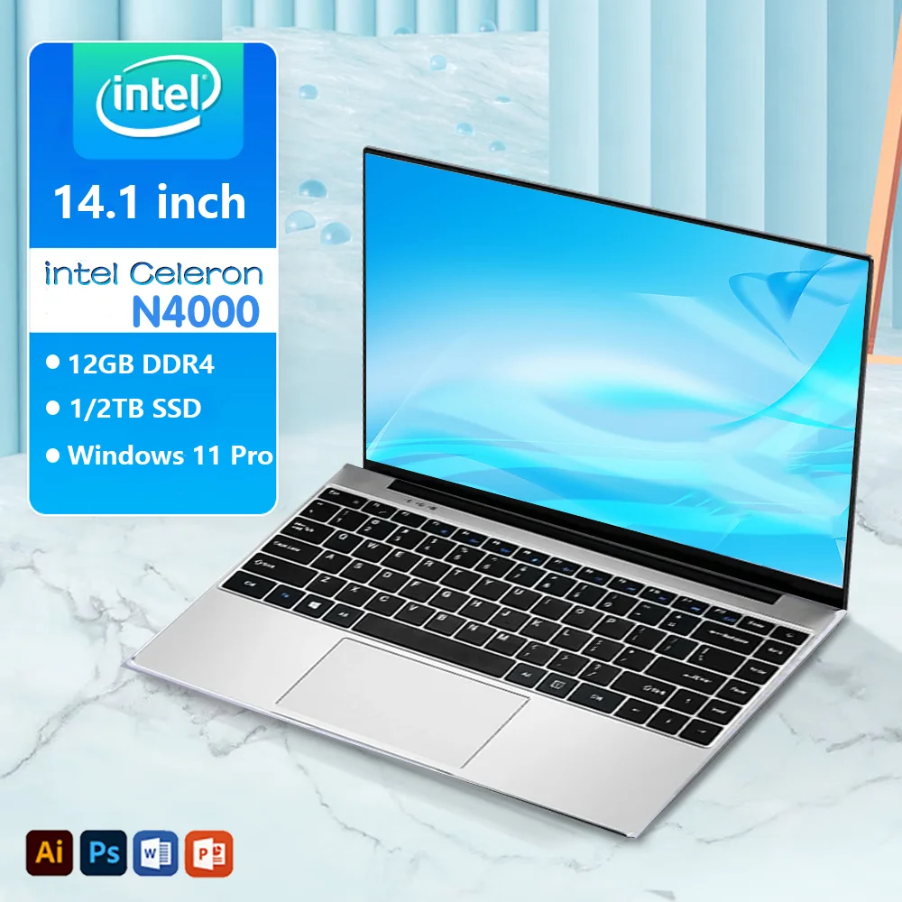

14.1''Folding Slim Laptop Gamer Windows 11 Intel N4000 180° 12GB RAM 512GB 1TB SSD 1920*1080 Office Study Computer PC