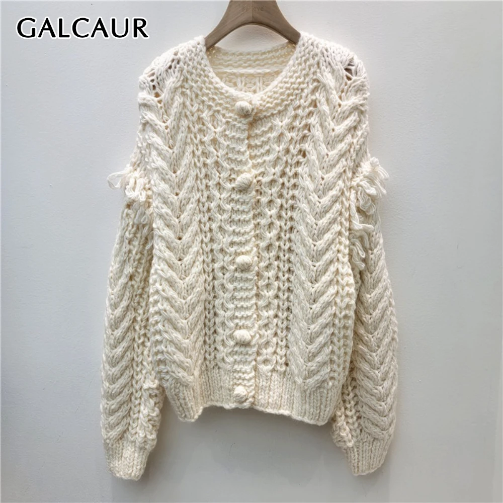 

GALCAUR однотонная шикарная куртка с кисточками женская с круглым вырезом и длинным рукавом свободные французские винтажные женские куртки осенний стиль модная новинка