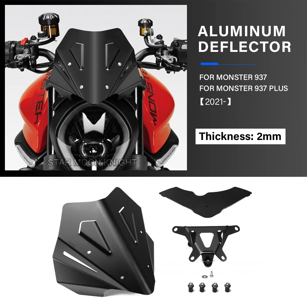 Motorcycle Windshield For DUCATI MONSTER 937 Plus 2021 - Accessories MONSTER937 CNC Aluminum Windscreen Wind Shield Deflector