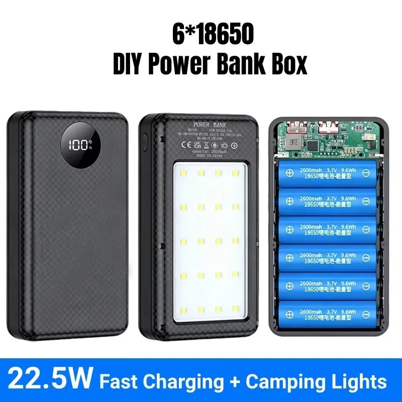 10W 6*18650 Power Bank Battery 6 Slots 18650 Power Bank Battery Box Holder Dual USB Type 18650 Battery Cases Case Fast Charging