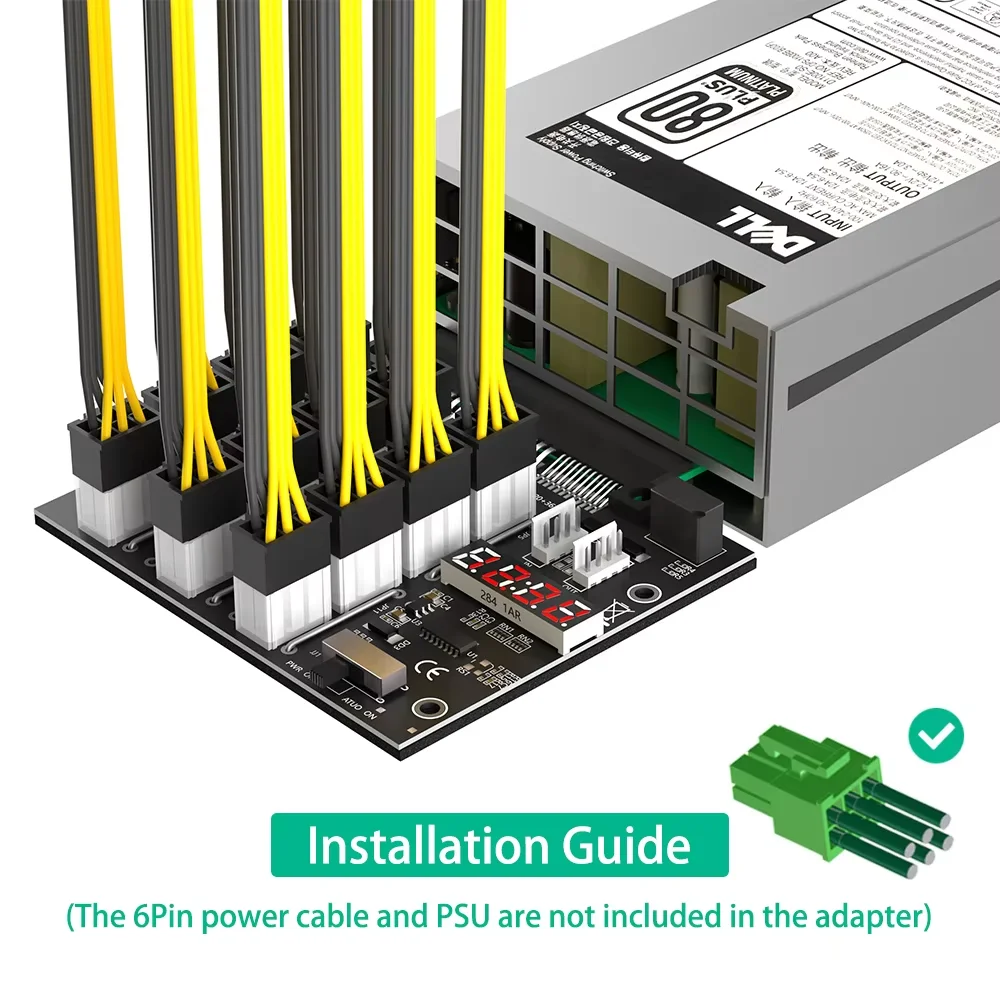 Модернизированная коммутационная плата ATX 12x 6Pin со светодиодной вспышкой для блока питания бренда Dell и BTC Minin