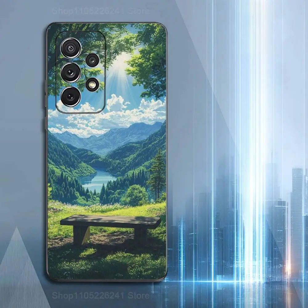 Natural Mountains Scenery Phone Case For Samsung S22,S21,S20,S10,S9,S25,S24,S23,Ultra,FE,Plus,Lite,Soft Silicone Black