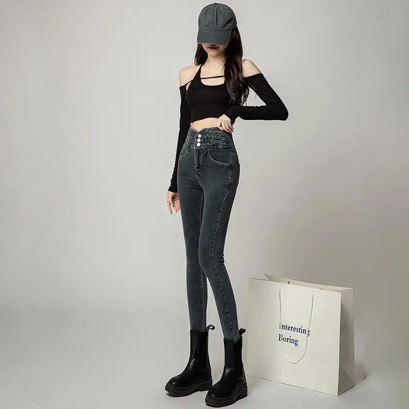 

Облегающие джинсы с высокой талией, женские джинсовые брюки с высокой посадкой и контролем живота, длинные модные модные джинсовые брюки с удлиняющей подтяжкой ягодиц