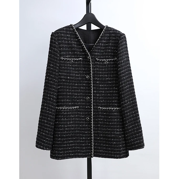 

Jonus Spring New Casual Woolen Coat V-Ne Small Fraance Sle Women's Faion Outerwear Straight Leg Length Sve Coat