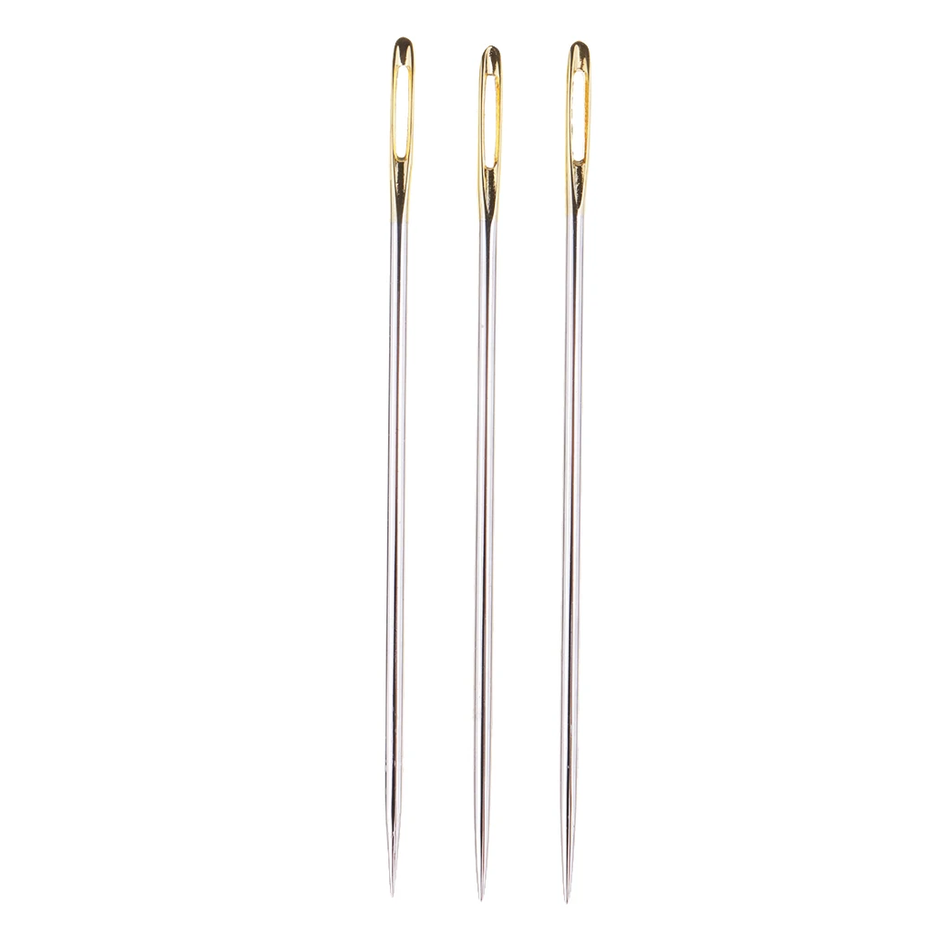 3 Pieces Extra Long Large Eye Stitching Needles, Steel, Embroidery & Darners Tool, Easy Thread Hand Sewing Needle