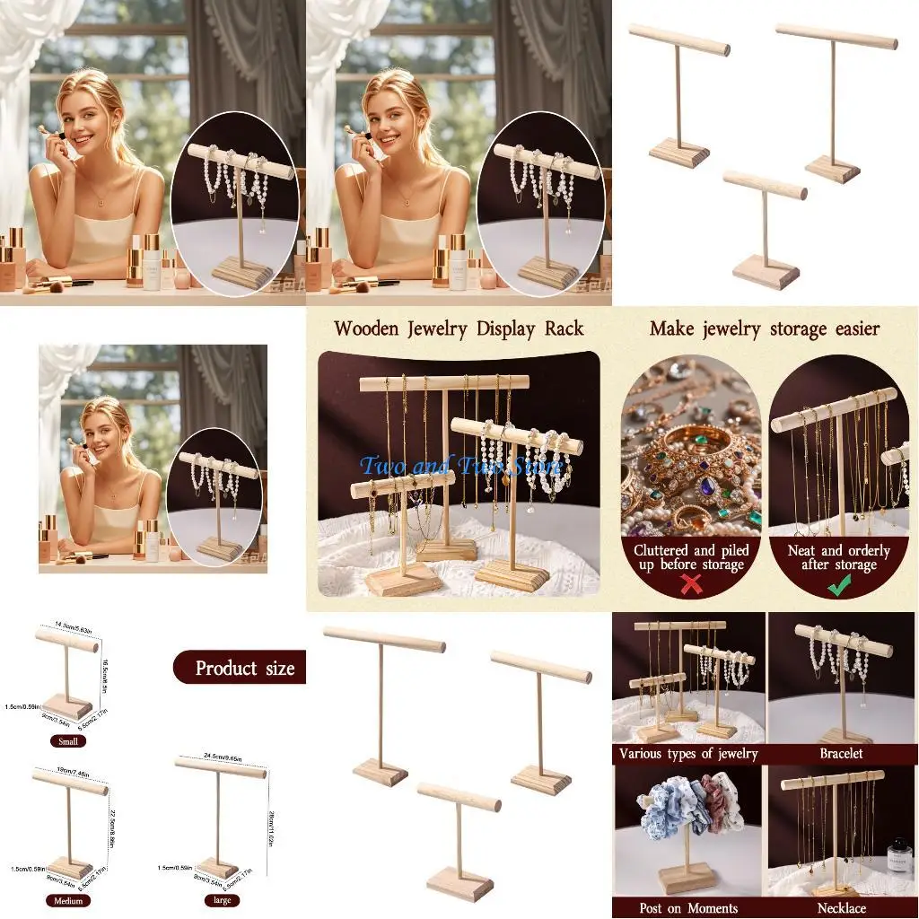 

HX6F Stylish T Shaped Wooden Jewelry Stand for Bangles Watches and Hairband Storage Rack Elegant Bracelet Display Organiser