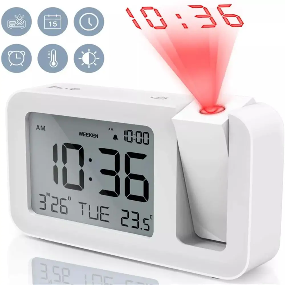 Wiederaufladbare LED Digital Projektion Wecker Temperatur Projektor Wecker Für Büro Schlafzimmer Nacht Desktop Uhr