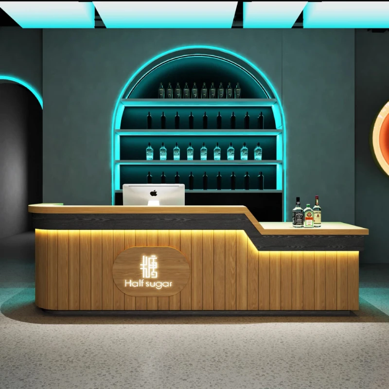 Corner Arc Checkout Counters Retro Industrial-style Bar Counter Checkout Counters Solid Wood Front Desk Furniture Cajero JT40C