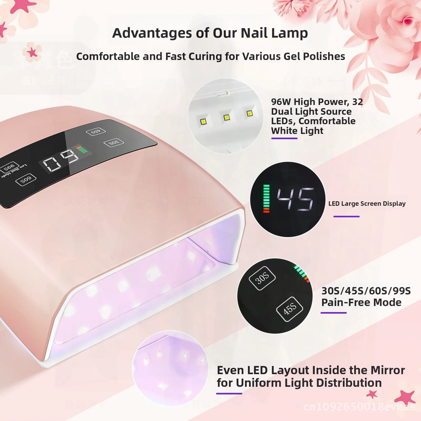 96W High-Power Nail Light Therapy Lamp Quick-Drying LED Nail Machine Non-Black Hand Long Endurance Rechargeable for All Users