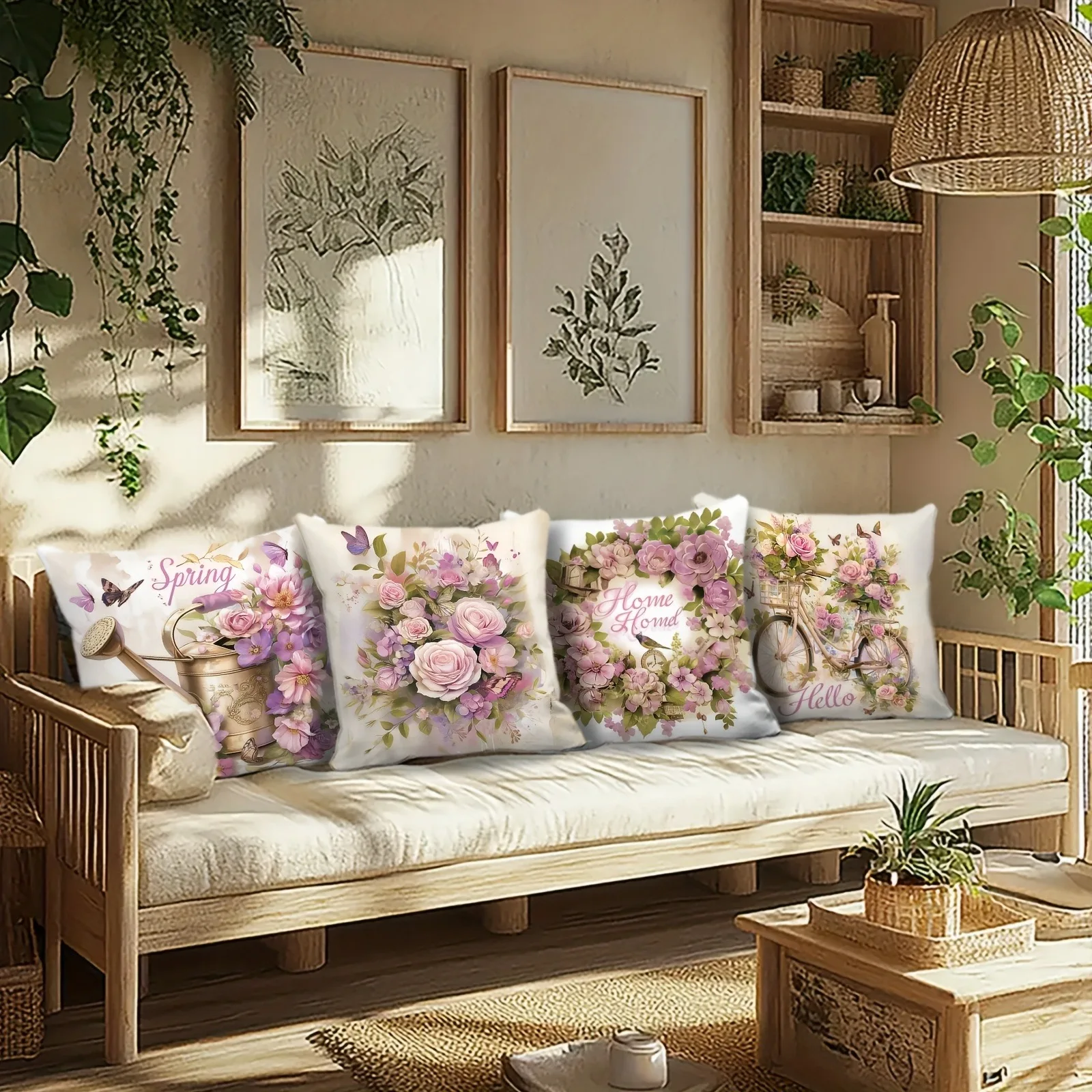 

Pastel Spring Floral Pillowcase: "Home/Hello" Pattern Decorative Pillow Cover