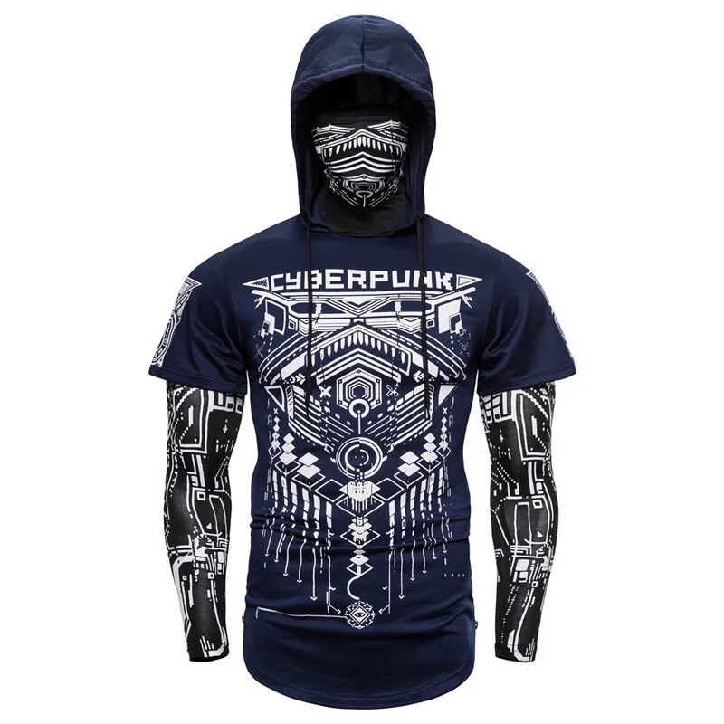 HKSH Spring Summer Elastic Hooded T-shirts Men's Tide Dark Ninja Sweatshirt Skull Mask Streetwear Fashion Print Chic Tops HK1826