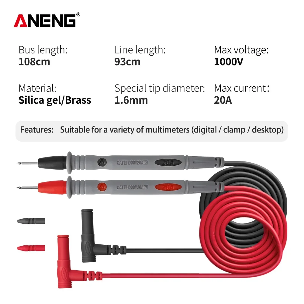 Silicone Multimeter Test Lead For Digital Multimeter Universal 1000V 20A Test Lead Probe Cable SMD SMT Needle Tip