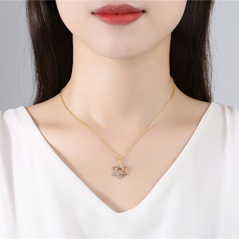 New silver necklace 925 sterling silver color hexagram necklace