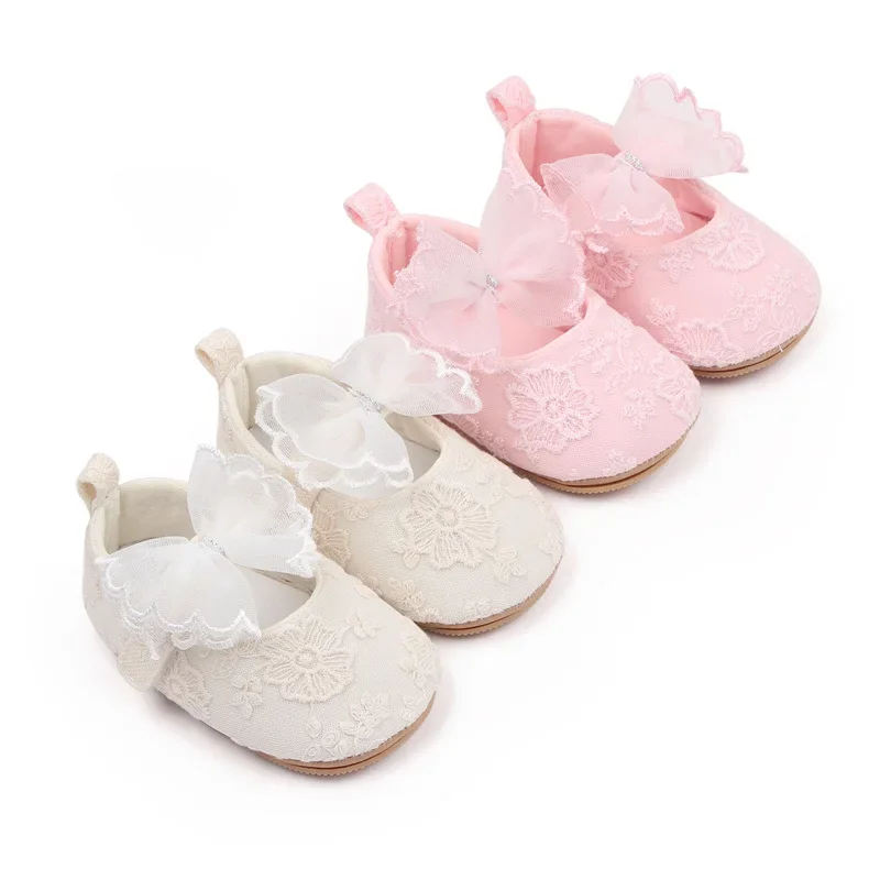 Spring and Autumn New Product Solid Color Mesh Lace Non-slip Soft Sole Baby Step Front Shoes BXC3064