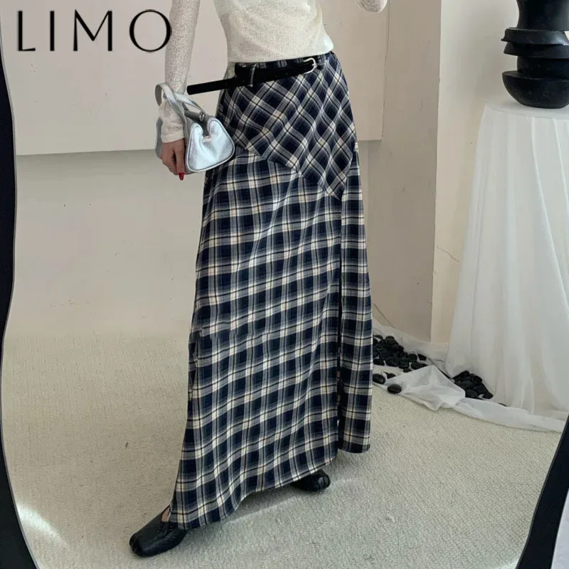 

LIMO Women’s High Waist Plaid Patchwork Split Skirt Casual Trendy Elegant Spring Summer 2025 Premium Quality