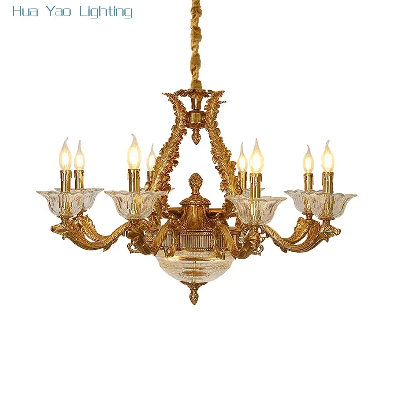 2026 European Luxury Brass Living Room Bedroom Chandelier French Elegant Apartment Lobby Decorative Led Pendant Light