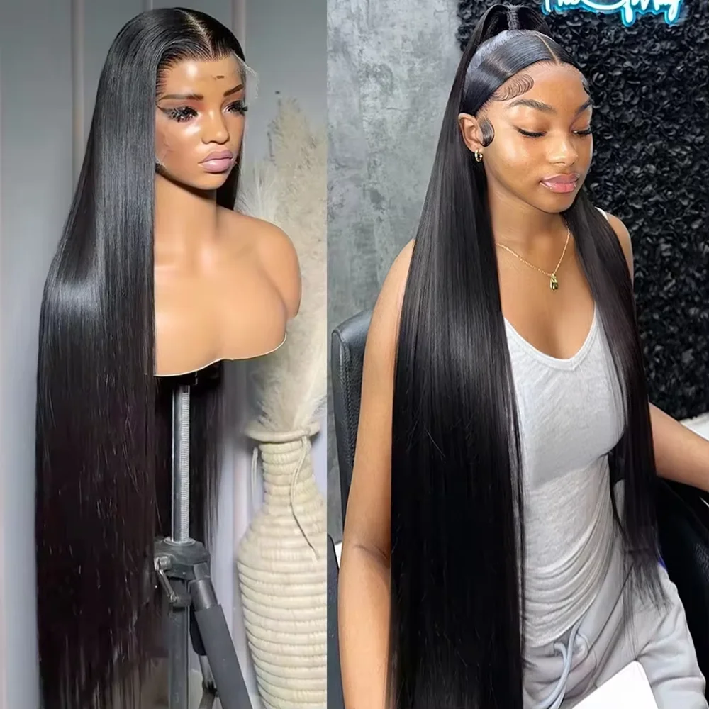 40 46 Inch 200 Bone Straight Density 13x6 HD Lace Frontal Human Hair Wig Brazilian 360 HD Lace Front Wigs Pre Plucked For Women
