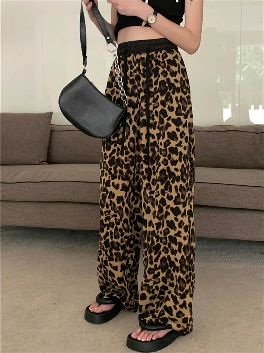 Imagem -02 - Plamtee Verão Leopardo Calças Femininas em Linha Reta Casual Impresso Animal 2023 Fino Chique Solto Todo o Jogo do Vintage Calças de Moda Diária