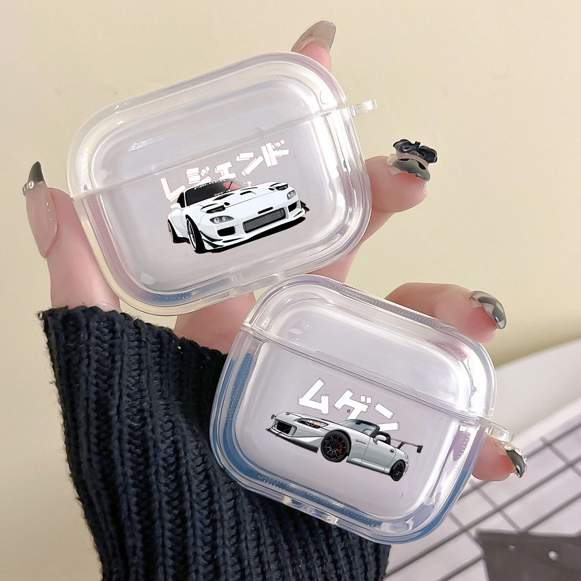 Soft Case for Apple Airpods 2 1 Earphone Cases With Hook JDM Tokyo Drift Sports Car For Airpod Pro 3 Pro2 Clear Protective Cover