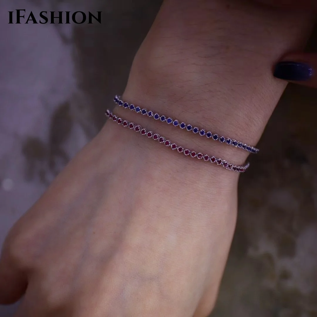 

IFASHION Solid 18K White Gold Pear Cut Natural Ruby Sapphire Wedding Bracelet Promised Jewelry for Women Christmas Gift