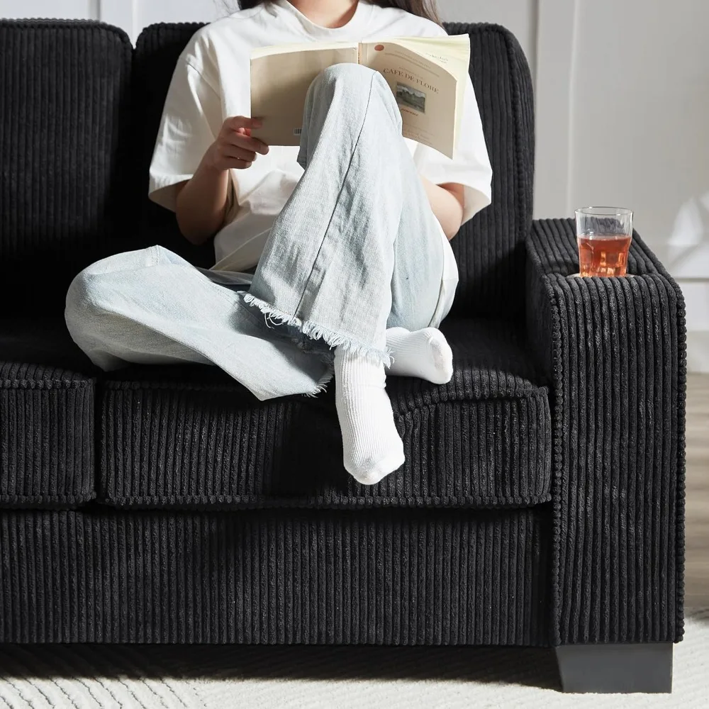 3-местный вельветовый диван с подстаканниками — 83,86 современный сжатый диван для гостиной, спальни, офисной мебели