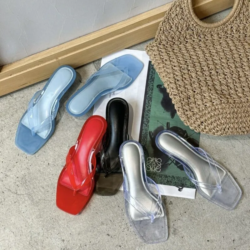 New Stylish Elevated Women Sandals Trendy Ins Summer Crystal Jelly Shoes Daily Commute Dating Square Toe Slippers