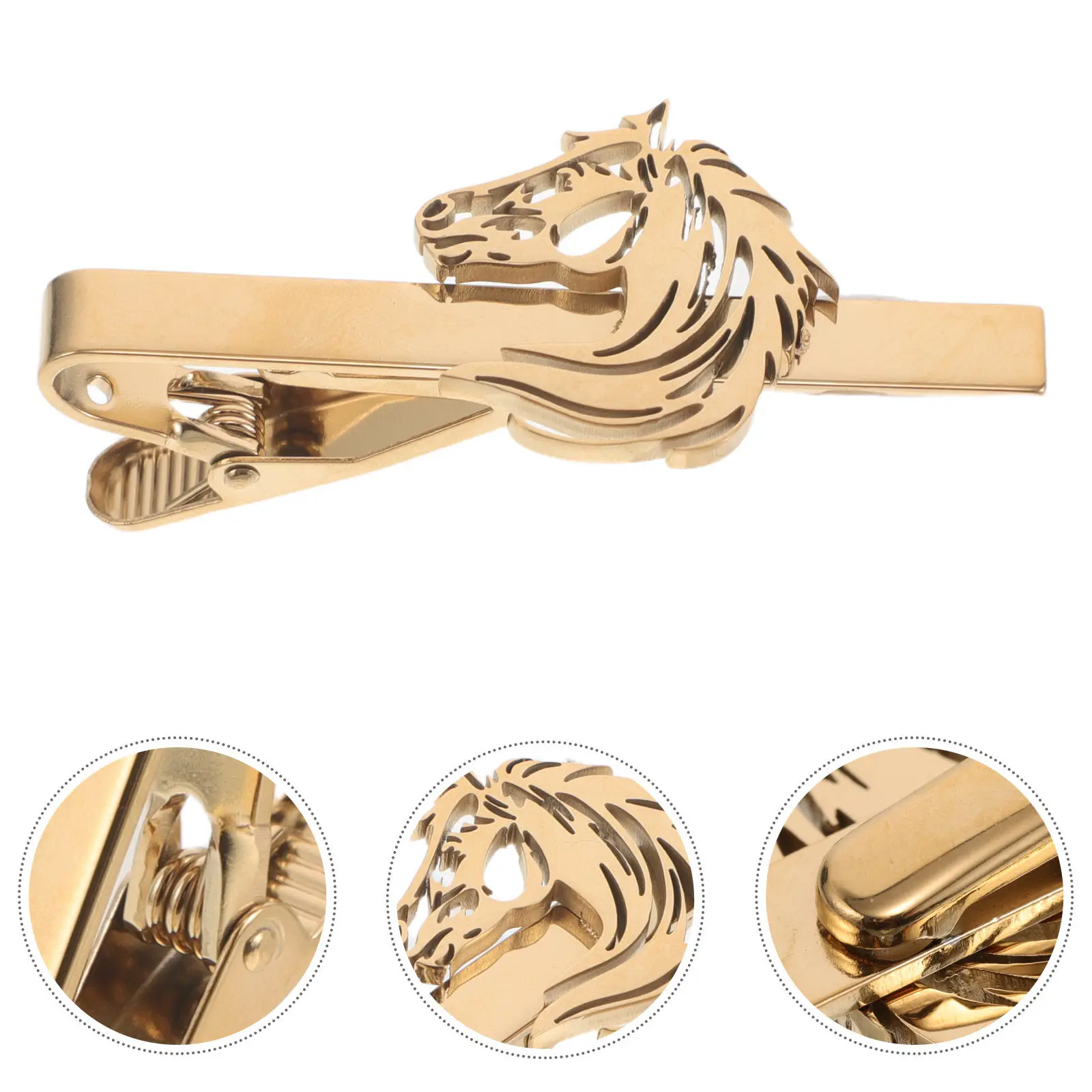 Horse Tie Clip for Men – Ornate Gold Stainless Steel Necktie Bar, Secure Grip for Wedding & Business Formal Wear