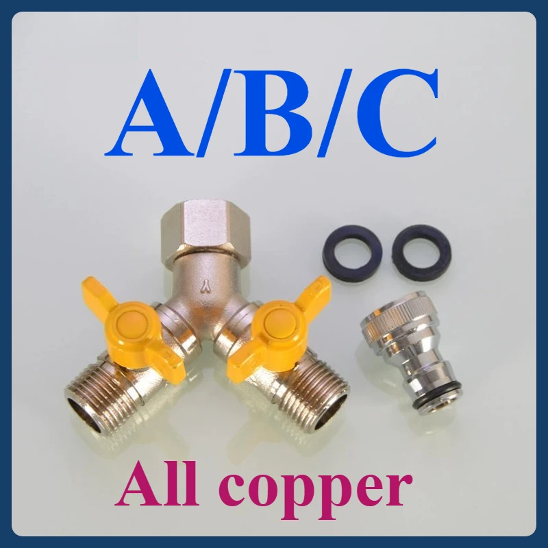 

1 Set Metal Washing Machine Faucet Splitter - 3-Way Copper Ball Valve with Swivel Joint, Shut-Off Switch