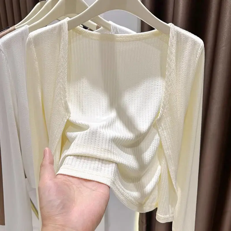 

Новый китайский вязаный кардиган для женщин, летний, тонкий, скрывающий недостатки фигуры, с юбкой на бретельках, верхняя одежда, короткий топ