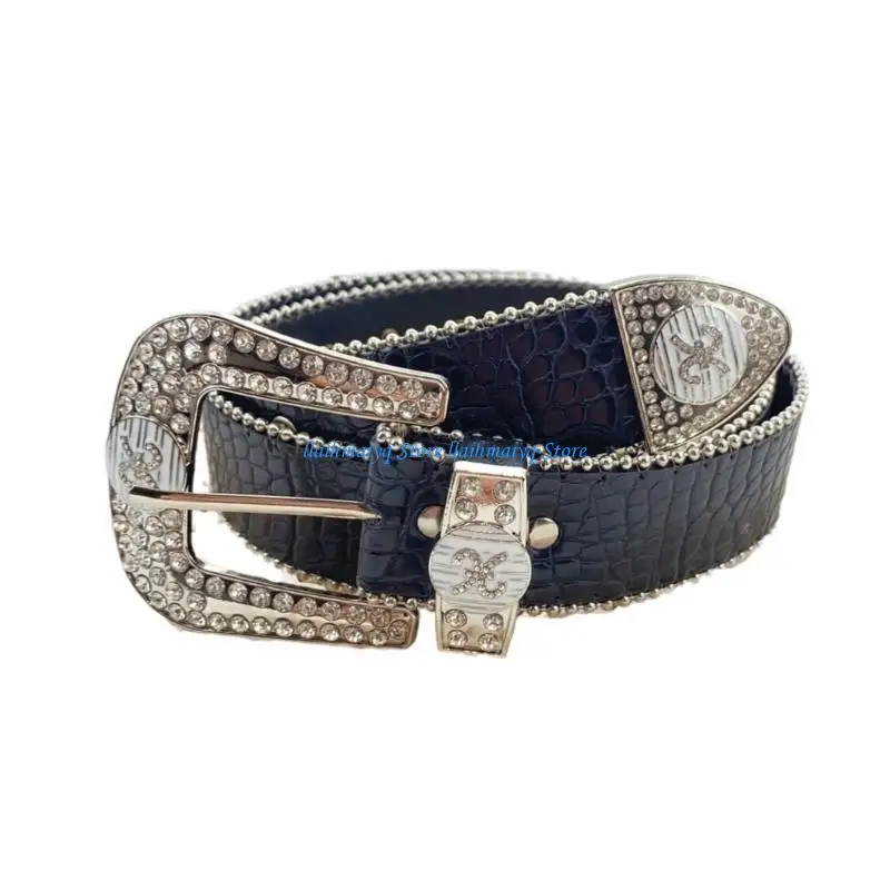 

573B Sexy Waist Belt Jeans Belt PU Studded Belt Cool Ceinture Punk Jeweled Rhinestones Belt Street Dance