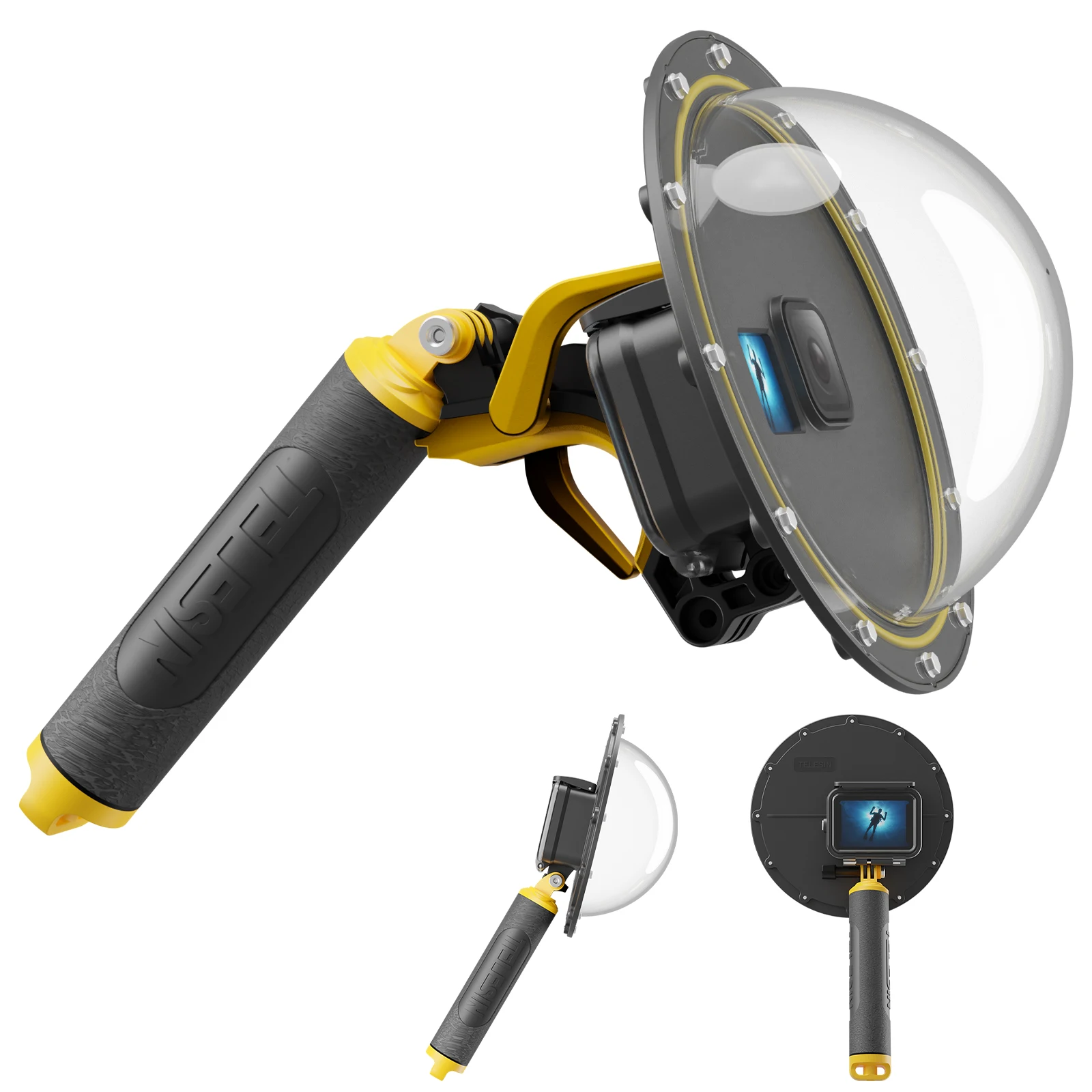 TELESIN-Puerto de cúpula para buceo, funda impermeable de 30M para GoPro Hero 12, 11, 10, 9, Hero 8, 7, 6, gatillo de cámara, lente de cubierta de